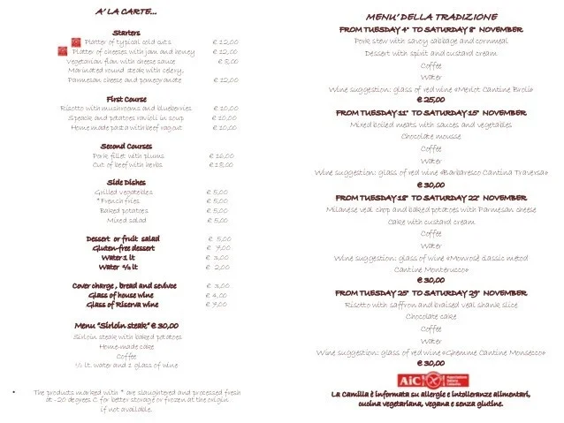 menu a la carte