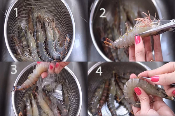 Sơ chế tôm thật kỹ và bỏ phần chỉ lưng
